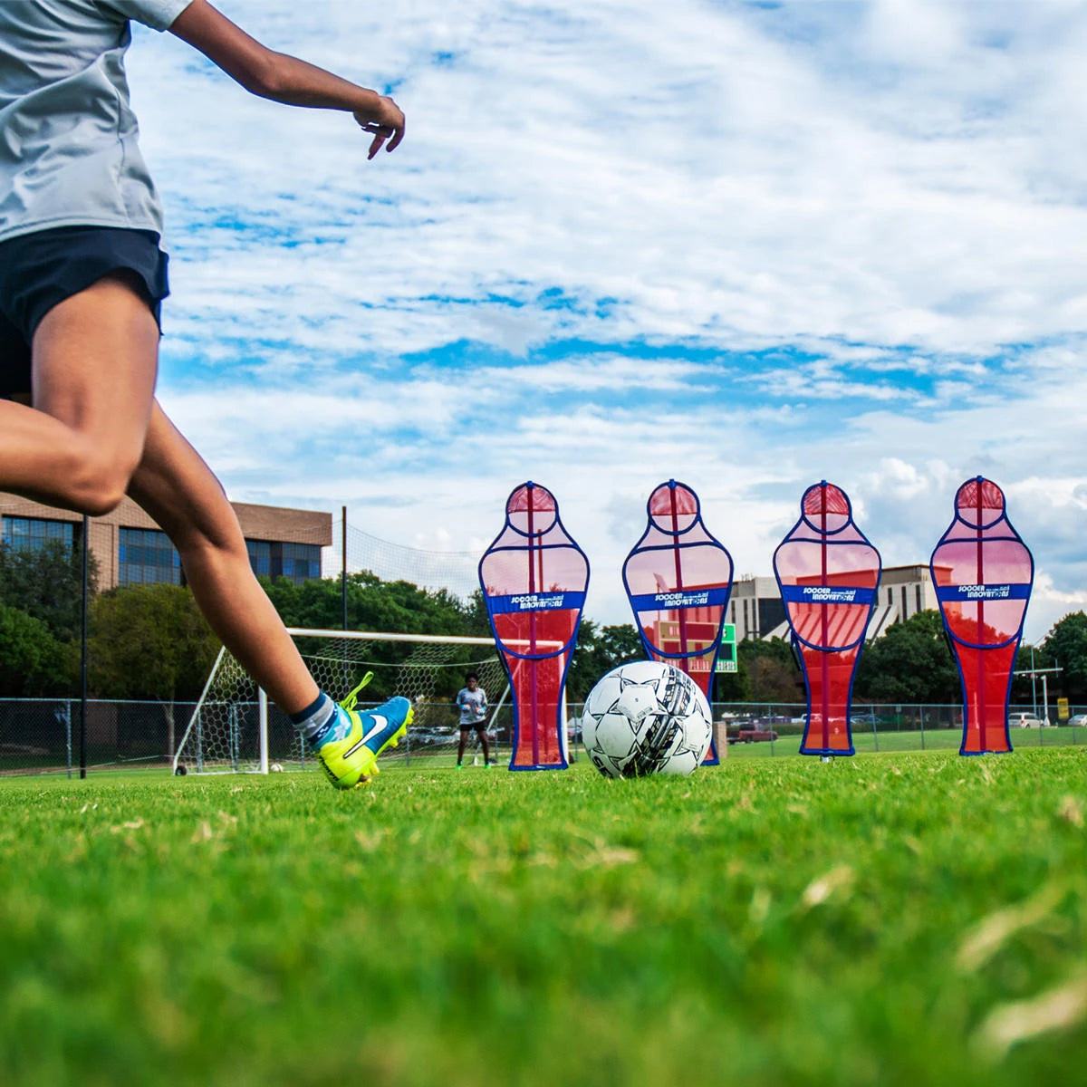 Youth-sized soccer wall training mannequin in black for training sessions for team training and practice