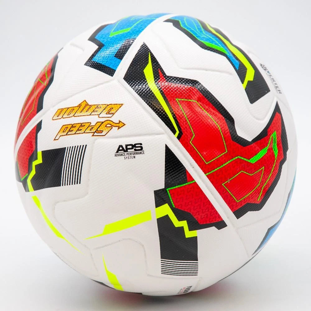 Speed Demon soccer ball showing embossed panel detail and restrictive bladder construction