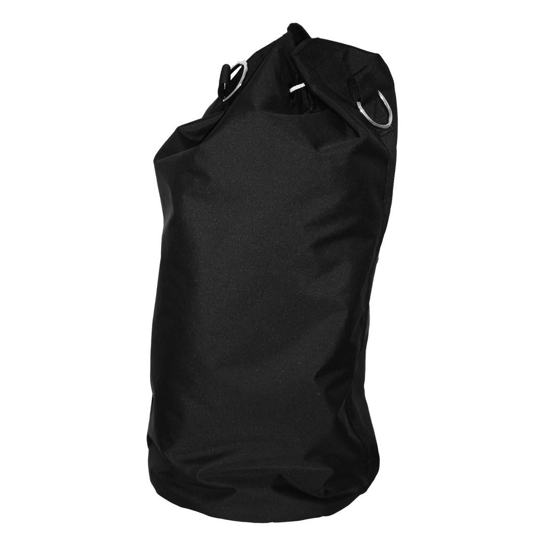 Black team shelter weight sand bag with D-rings for tent frame attachment