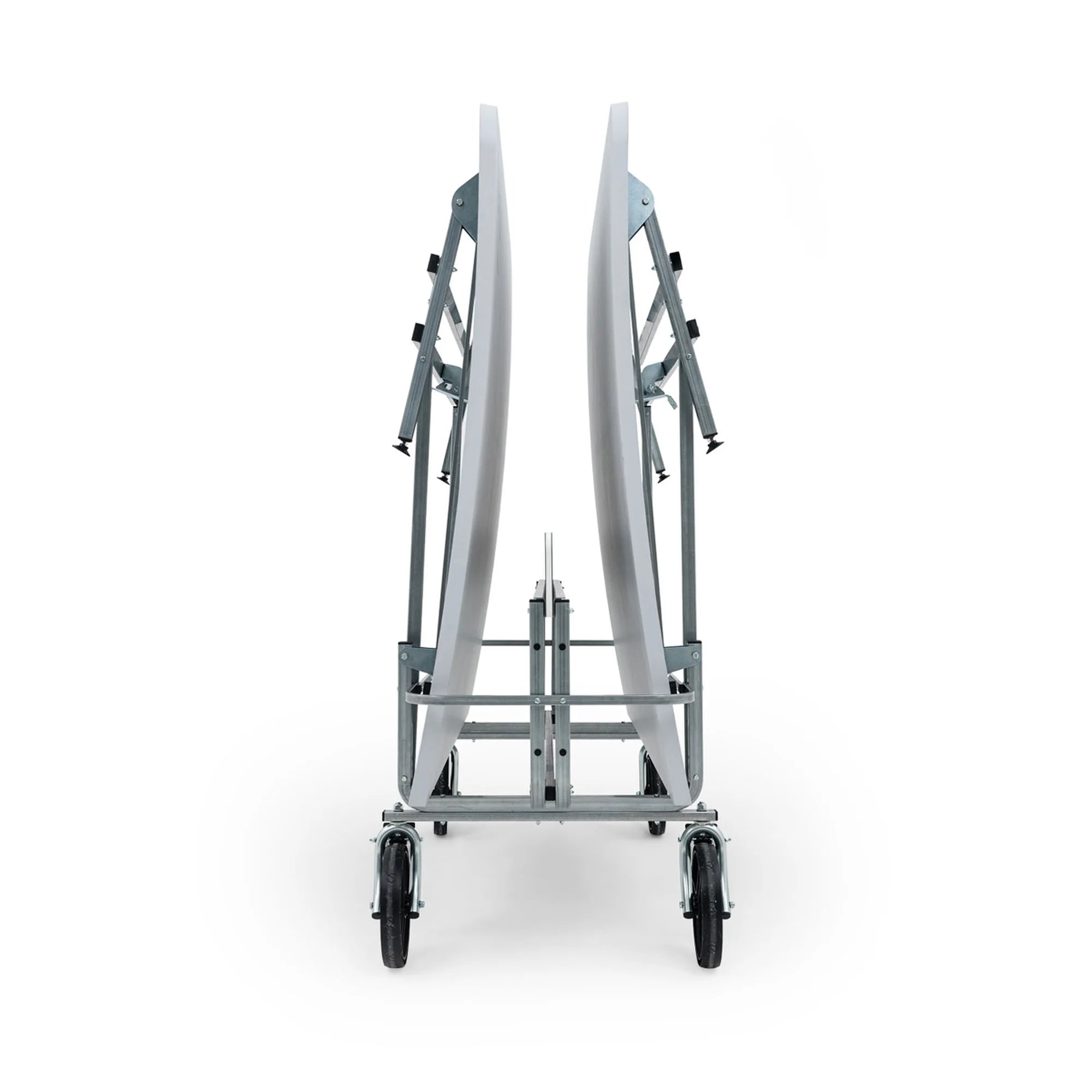 Teqball Lite training table showing curved surface and lockable mobile wheels