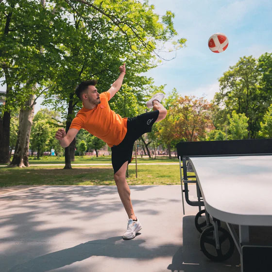 Teqball Lite table lifestyle photo showing portable design in outdoor training environment