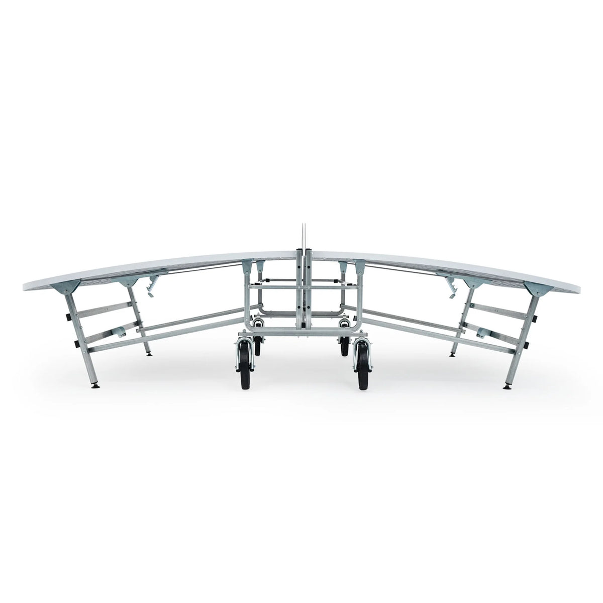 Teqball Lite table showing distinctive curved design with compact foldable structure
