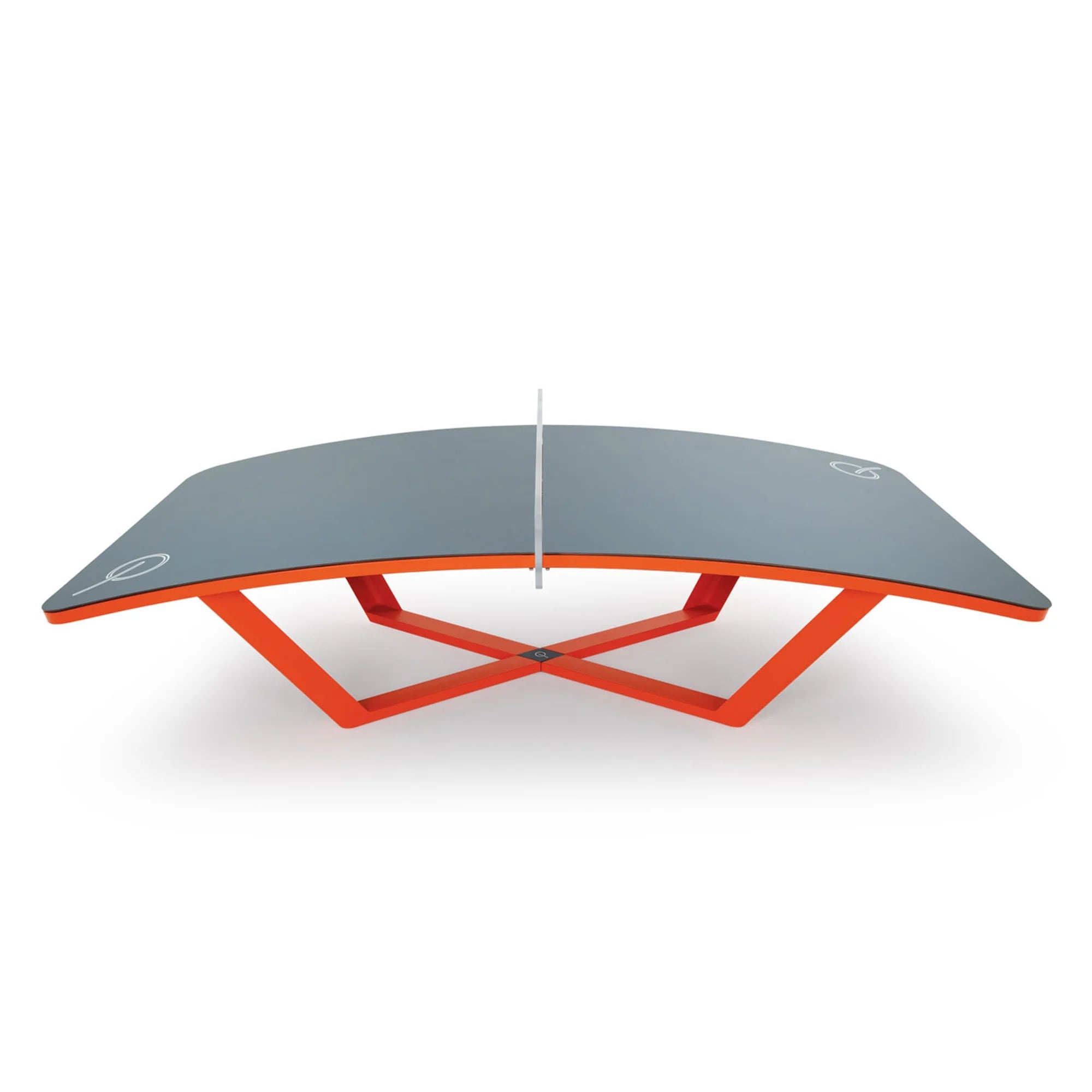 Teqball One table showing innovative curved surface with solid net design