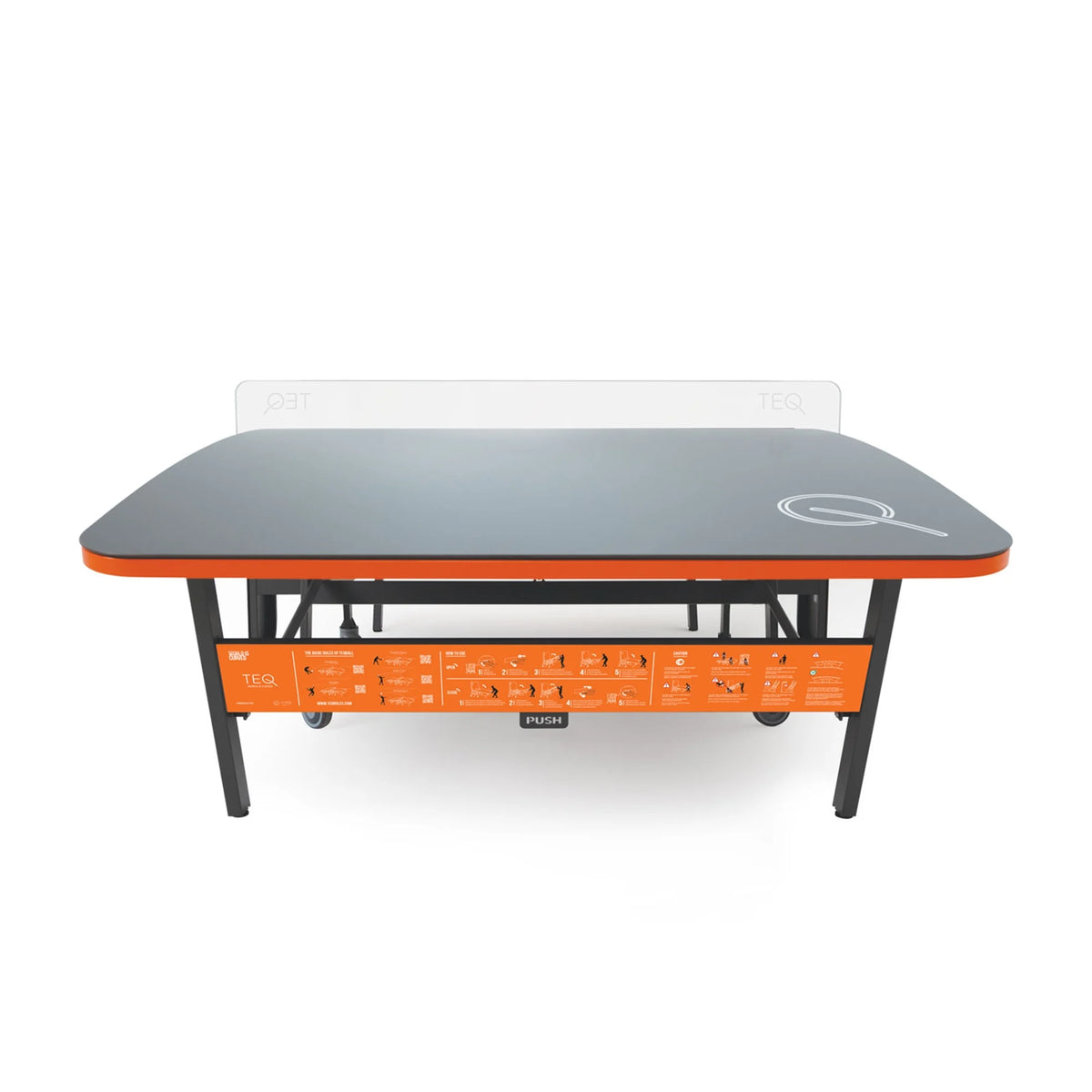 Teqball Smart training table showing foldable design and mobile wheel capability