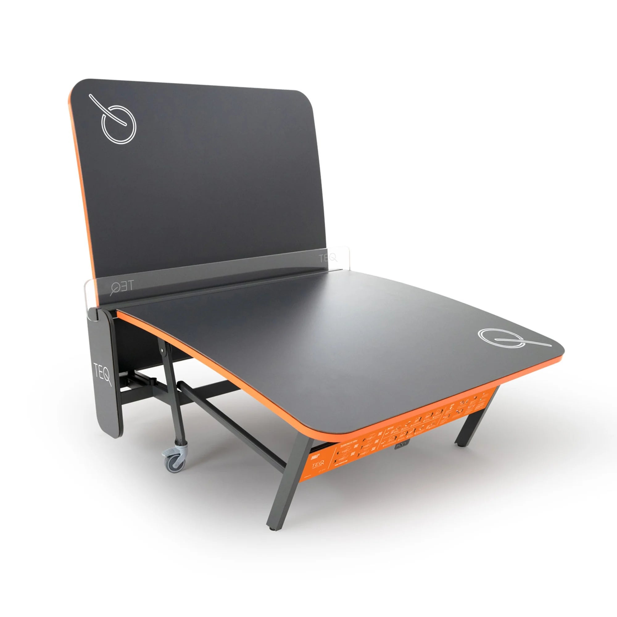 Teqball Smart table showing innovative curved design with steel frame construction