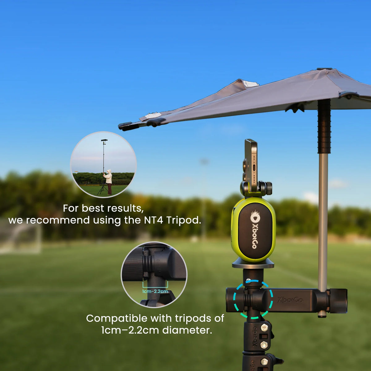 XbotGo Weather Guard Umbrella protective shade reduces device overheating sports video recording
