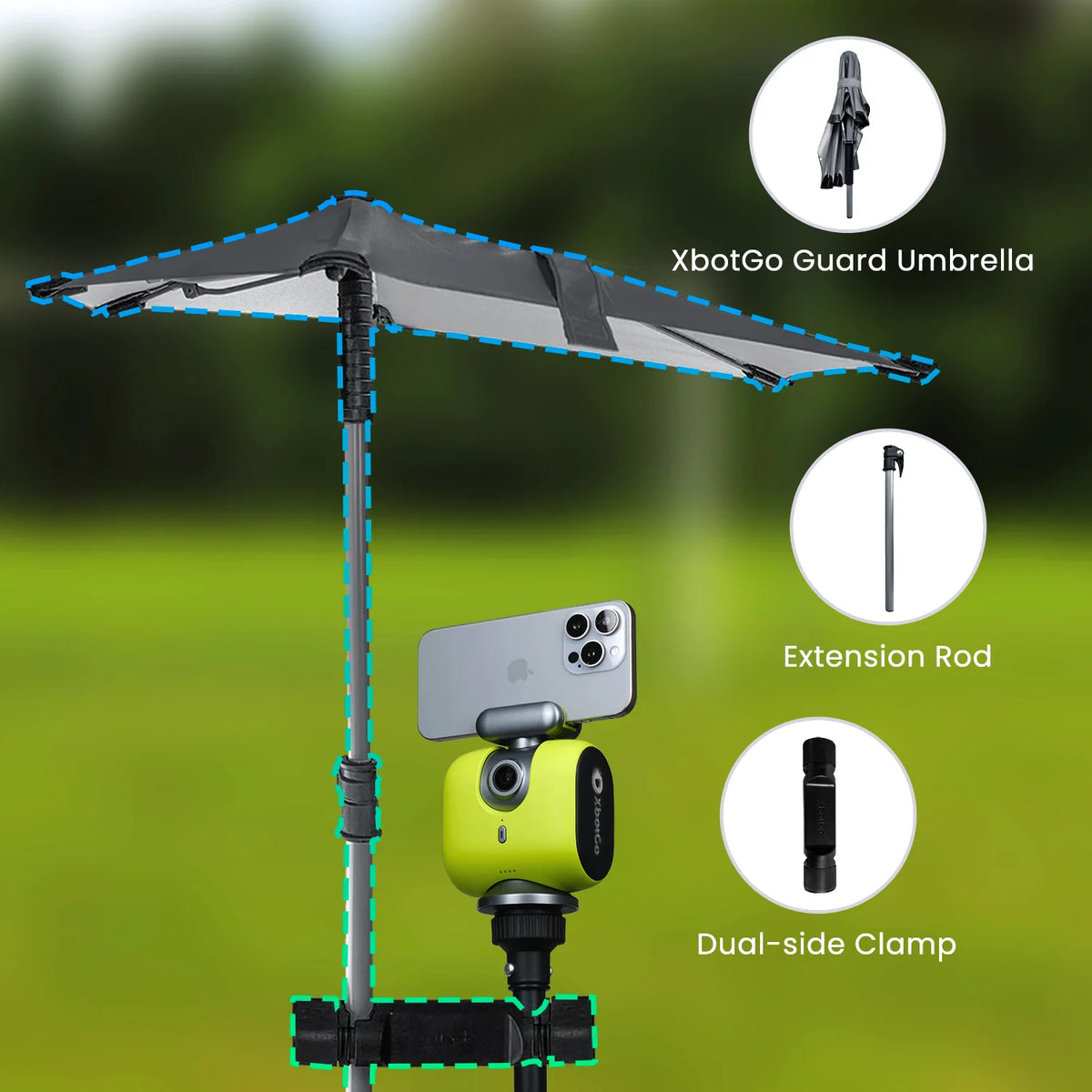 XbotGo Weather Guard Umbrella protective shade reduces device overheating sports video recording